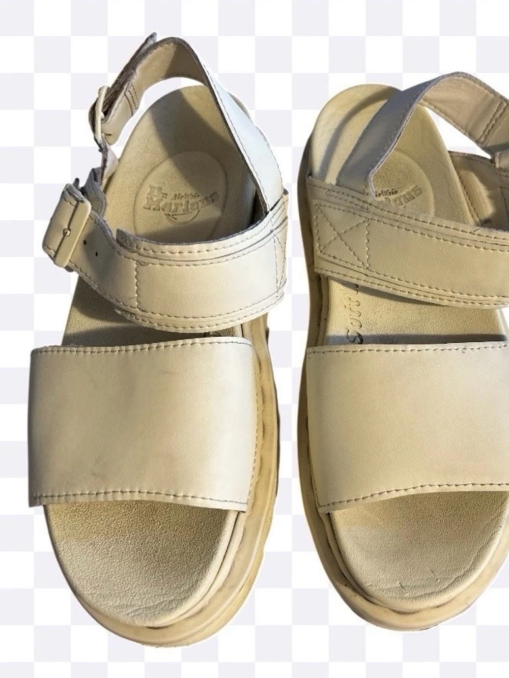 Dr. Martens woman’s Cream Leather Double-Strap Sandals 7